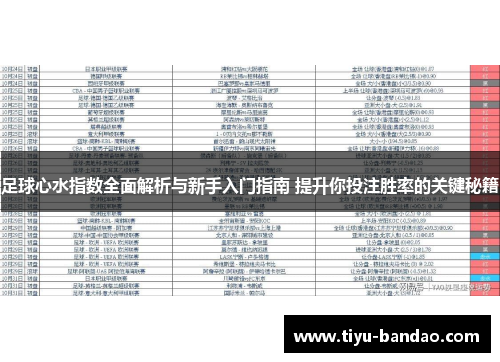 足球心水指数全面解析与新手入门指南 提升你投注胜率的关键秘籍